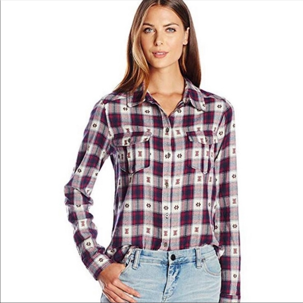 Paige Mya plaid Aztec flannel button down shirt - xs